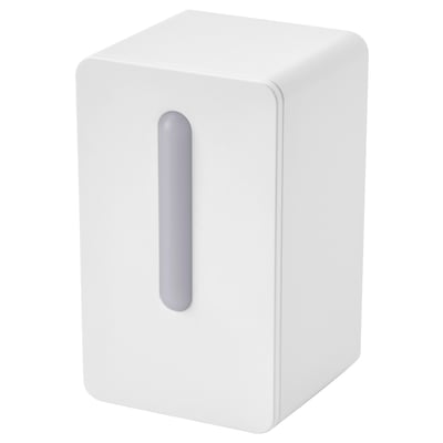 Monitor de calidade do aire VINDRIKTNING branco. É un dispositivo en forma de cubo cun único indicador vertical de luz gris na parte frontal.