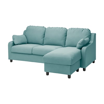 Sofá seccional azul claro VINLIDEN, deseño moderno con coxíns de peluche para o confort.