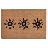 Alfombra de coir rectangular marrón con tres deseños de folerpas de neve negras.