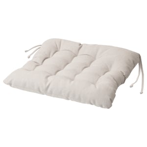 Coxín de cadeira beige suave, rectangular con lazos, acolchado extra, 55% algodón, 45% poliéster reciclado.
