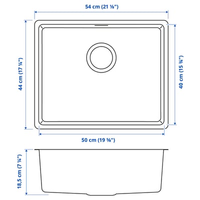 Lavabo inoxidable VRESJÖN, forma rectangular, cunca única, deseño moderno.