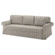 Sofá-cama VRETSTORP, gris con patrón de raias, de aspecto suave, brazos enrolados, coxíns grandes.