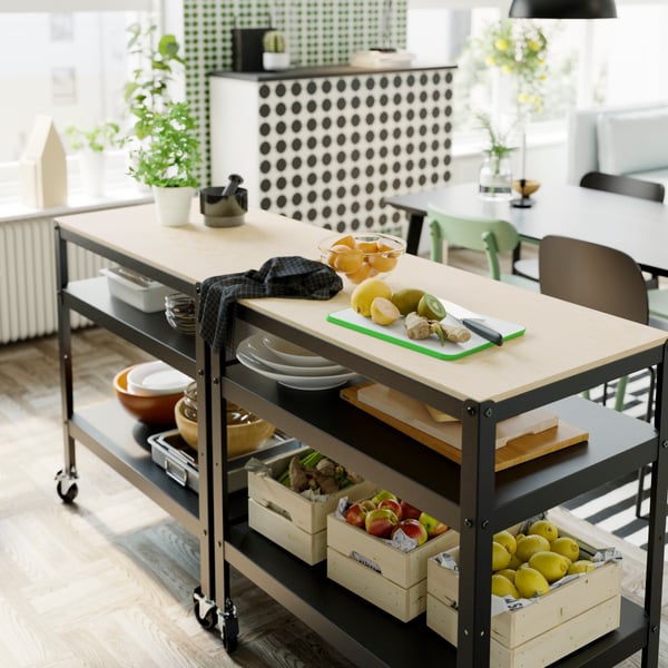 A black/ash veneer LISABO table in the kitchen