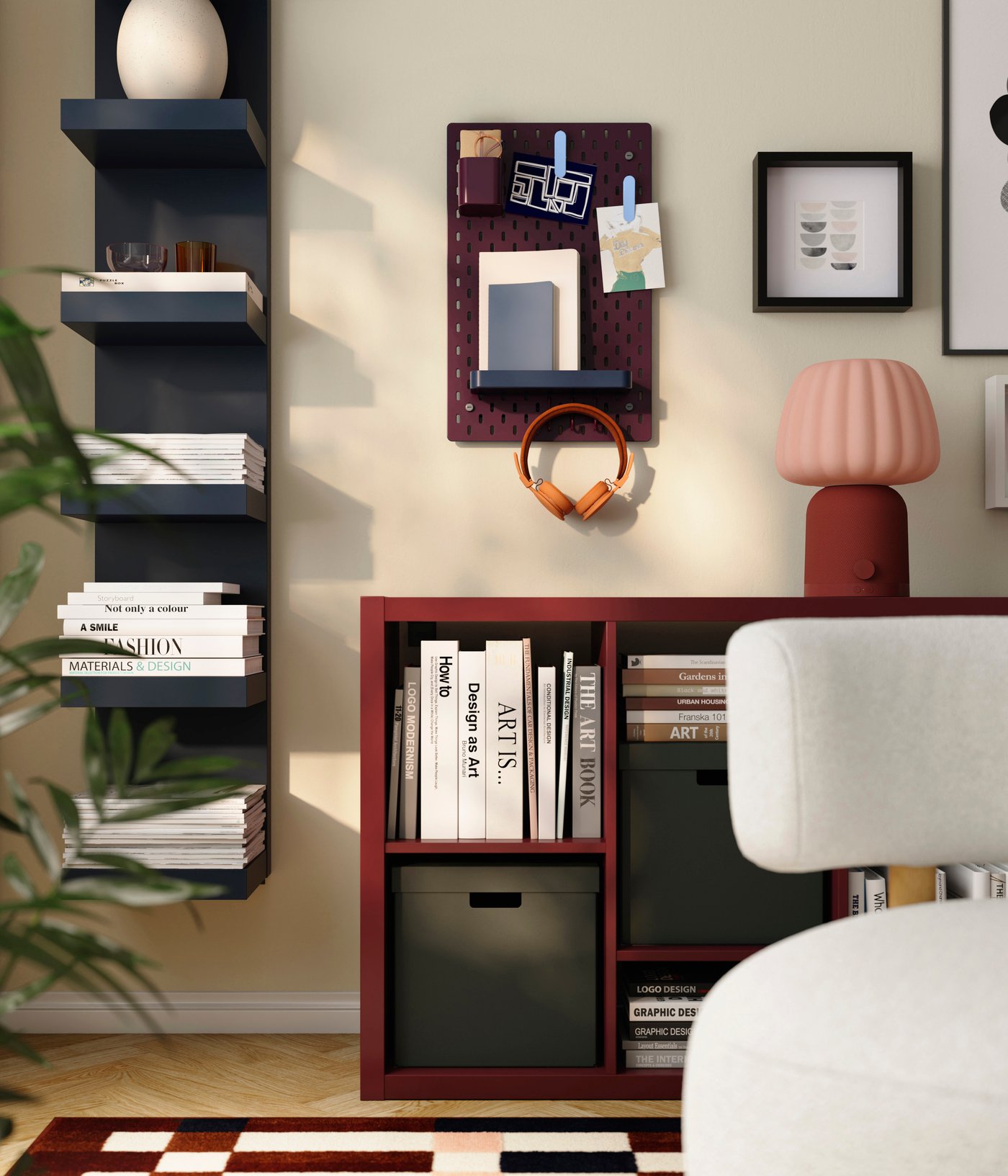 A multicolour SKÅDIS 7-piece accessories set in the living room