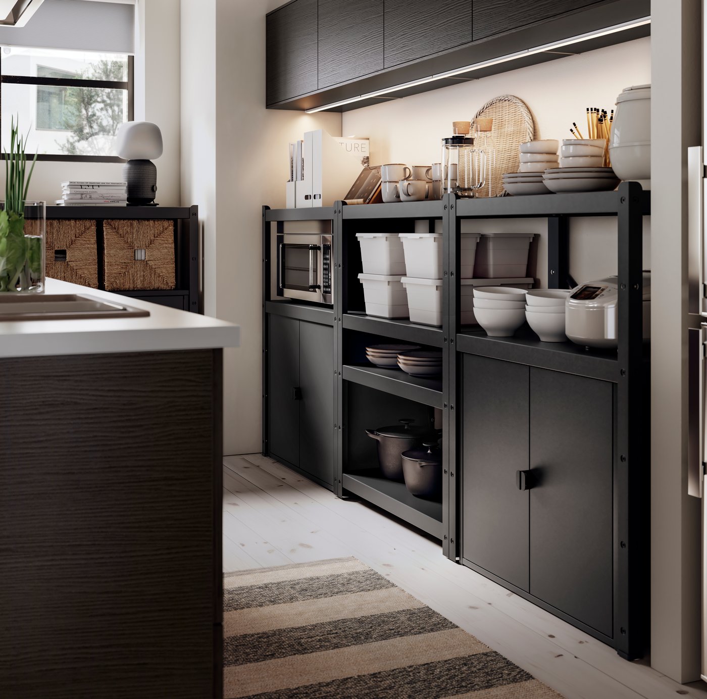 A white KVISSLE magazine file in the kitchen