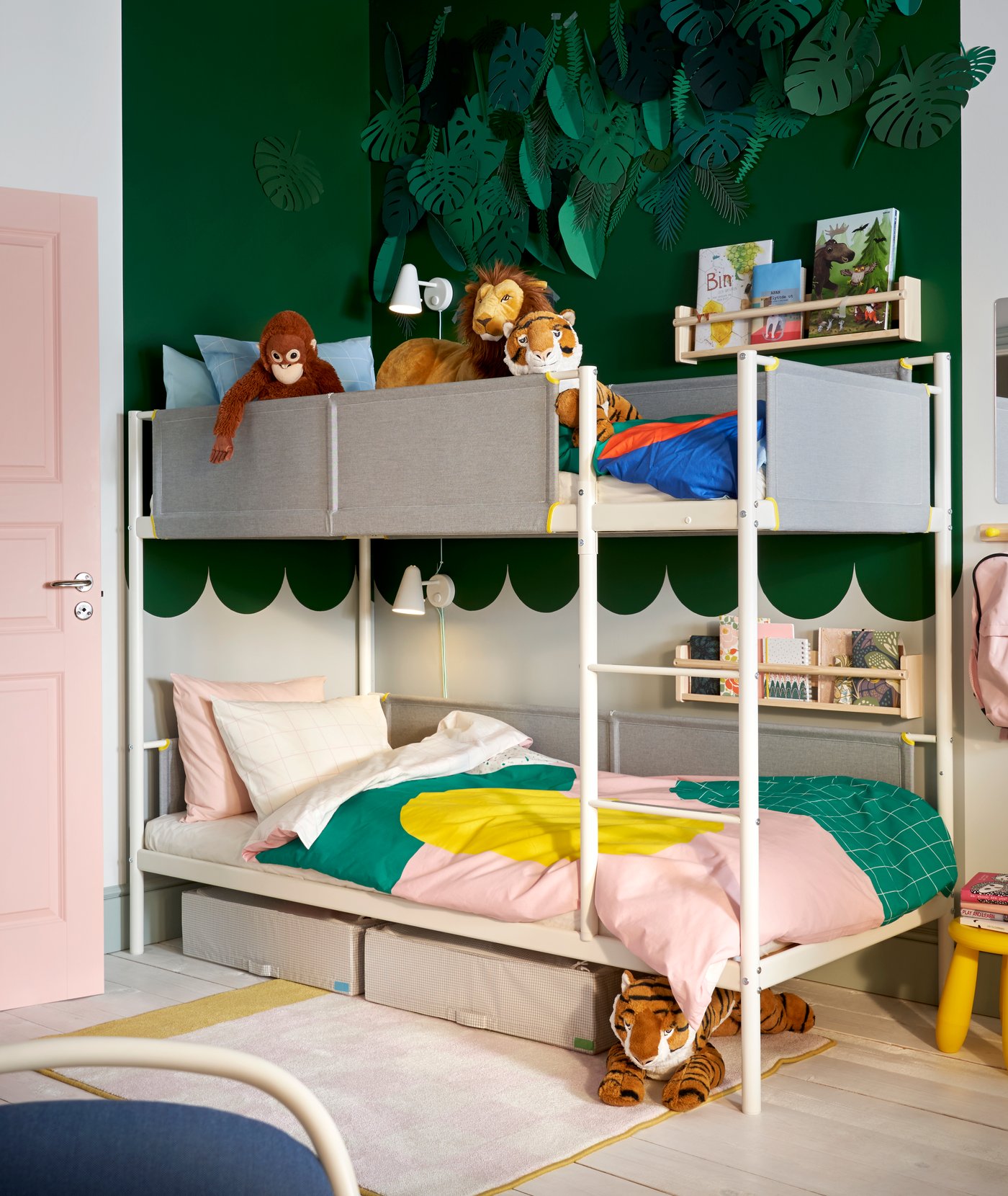 A white/light grey VITVAL bunk bed frame in the childrens room