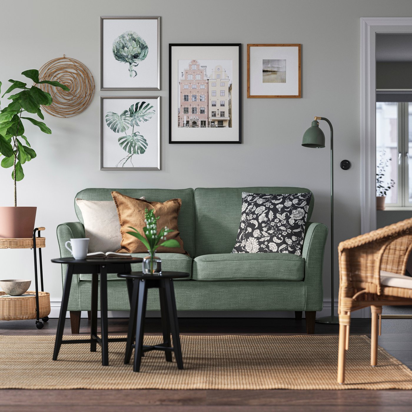 IKEA EKHOLMA 2-sitssoffa, hemmesta grågrön