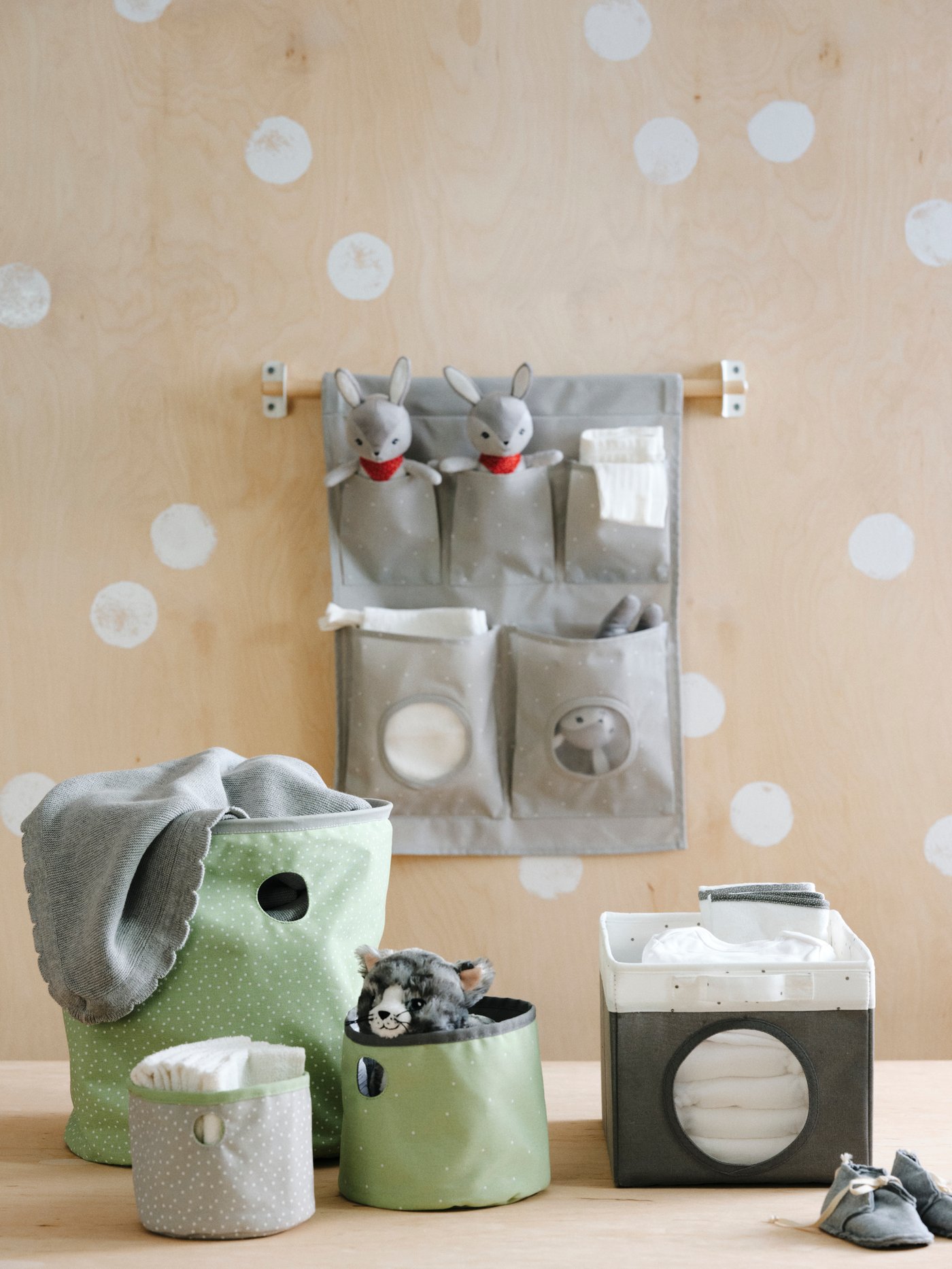 A dotted/light grey LEN hanging storage