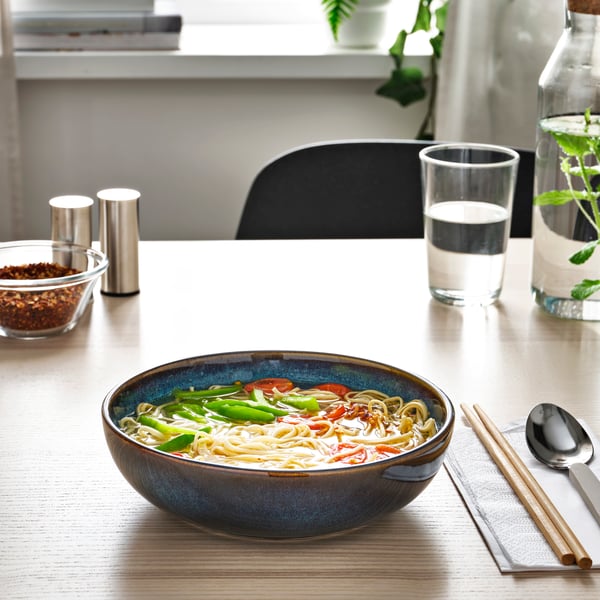 A blue GLADELIG oven dish