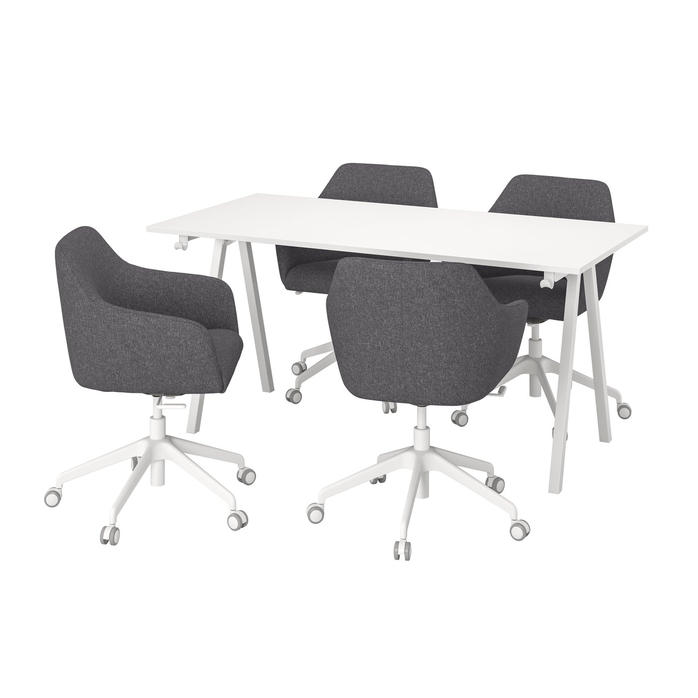 IKEA TROTTEN / TOSSBERG konferensbord och stolar, vit/mörkgrå, 160x80 cm