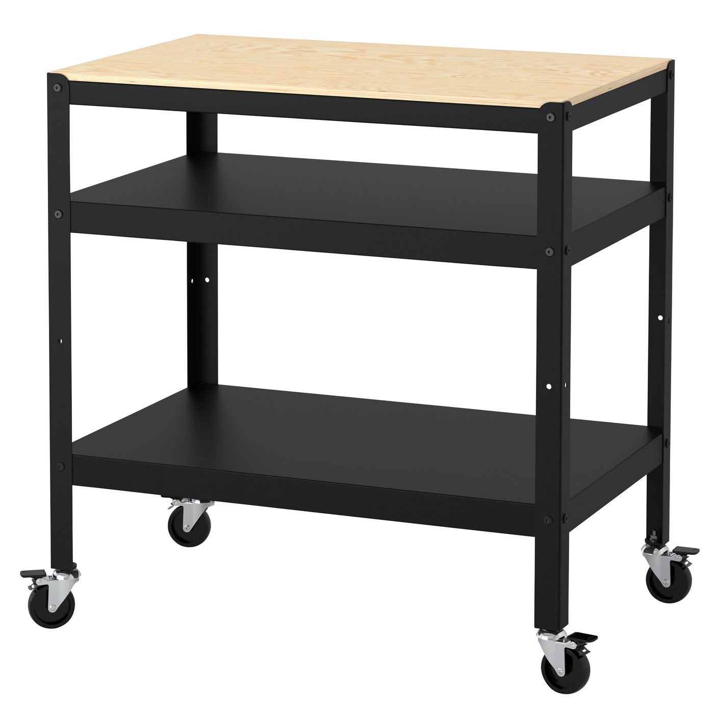IKEA BROR rullvagn, svart/furuplywood, 85x55 cm