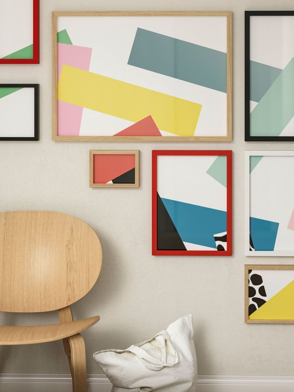 IKEA RÖDALM birch effect frame on a wall in the living room.