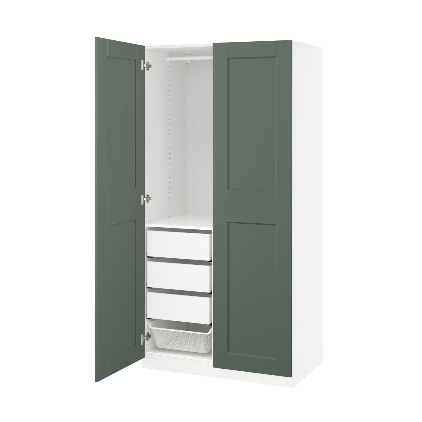 A white/grey-green PAX wardrobe combination