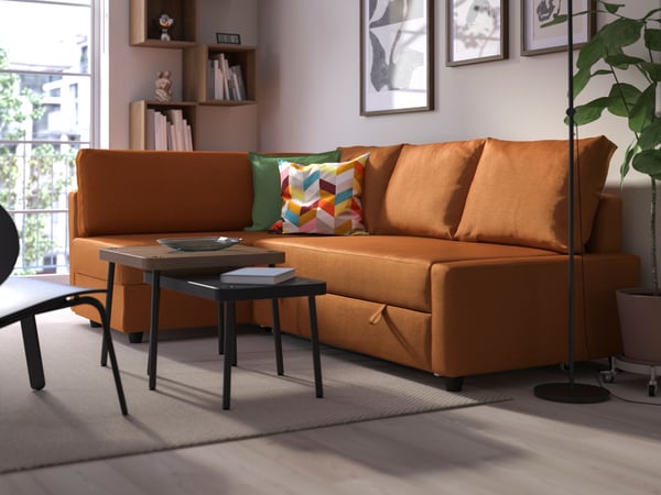 Dossier FRIHETEN brun-orange Faringe pour canapé-lit d'angle