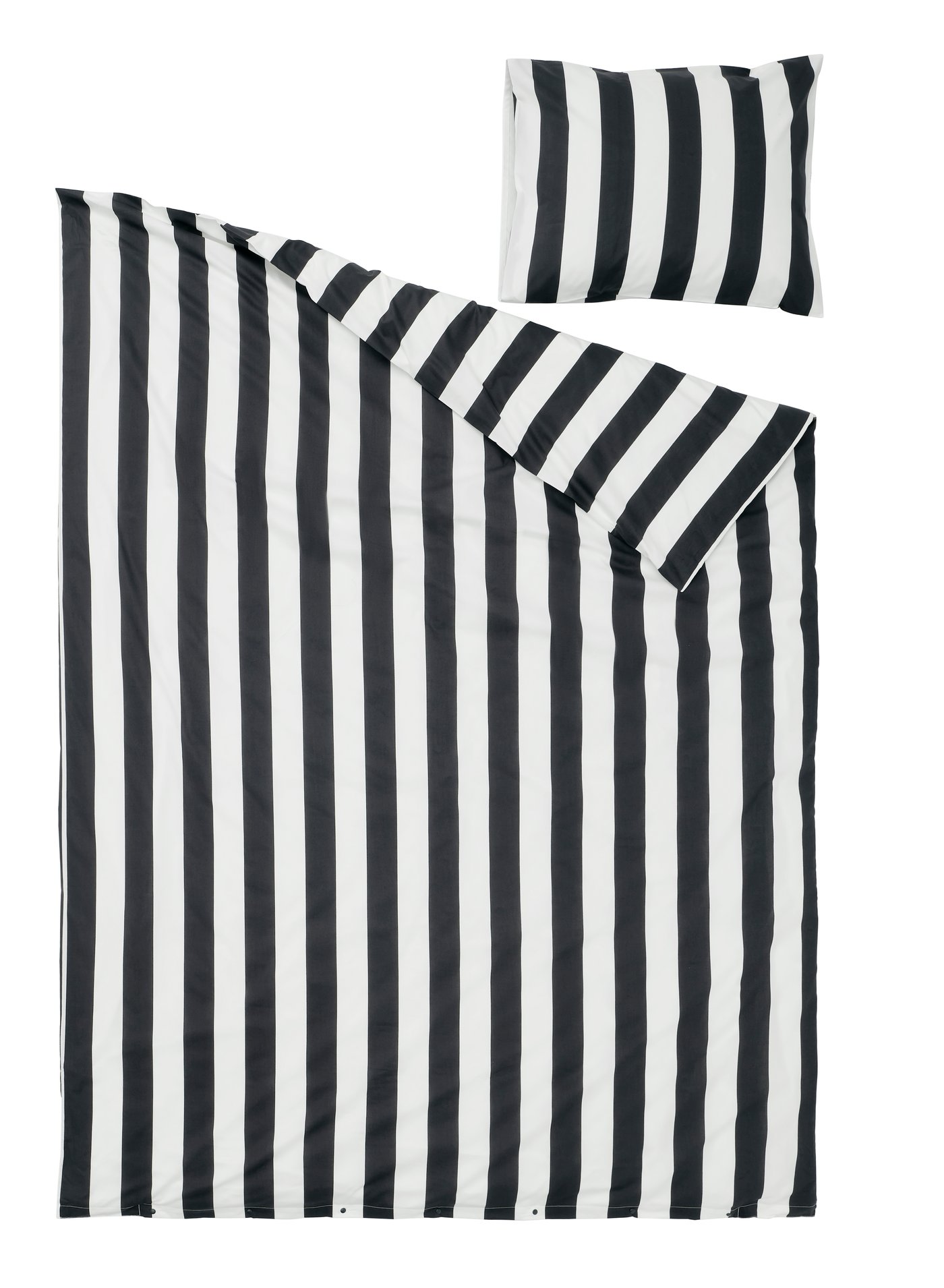 Une housse de couette et taie d’oreiller SLÅNHÖSTMAL noire/blanche à rayures