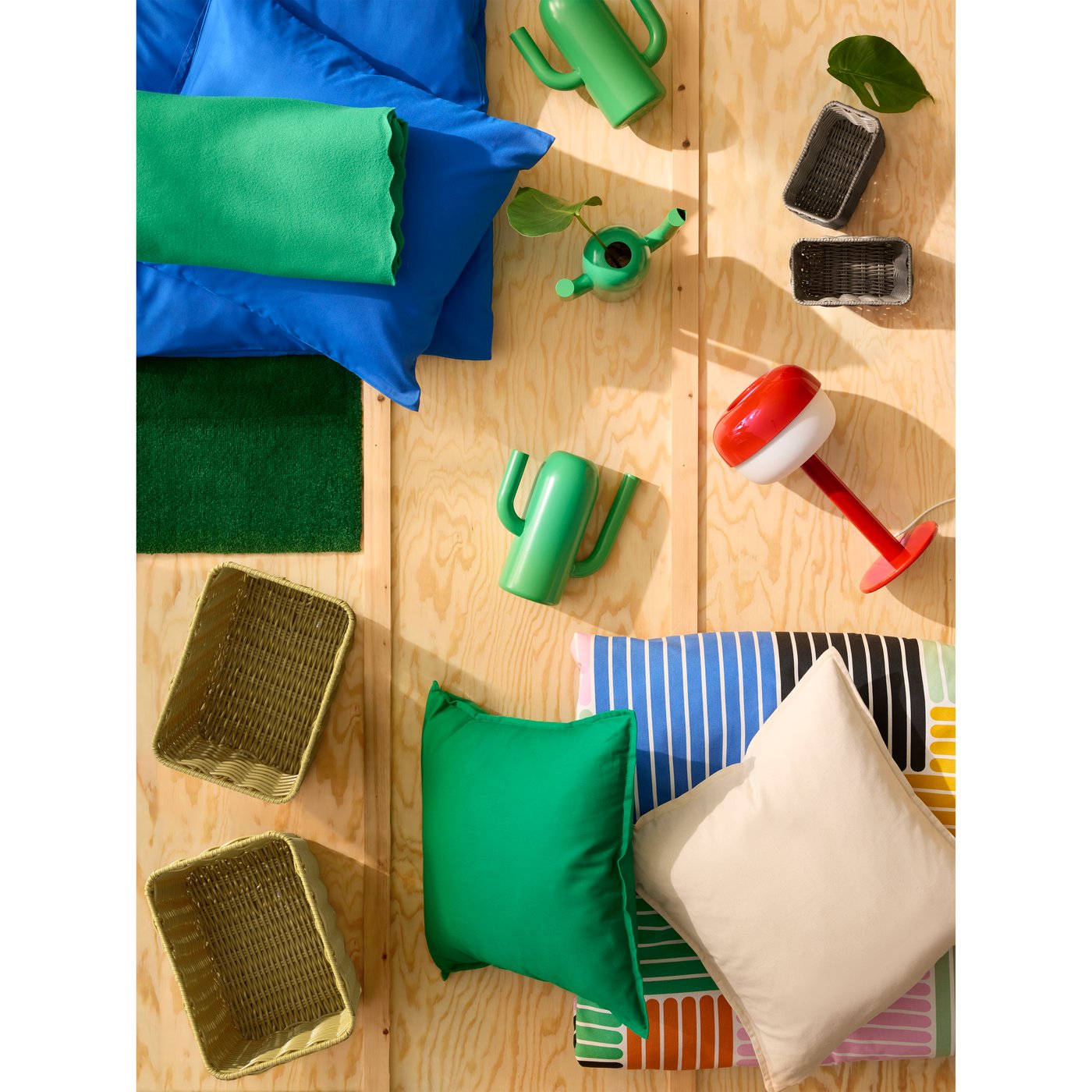 Home accessories displayed in front of a wooden background