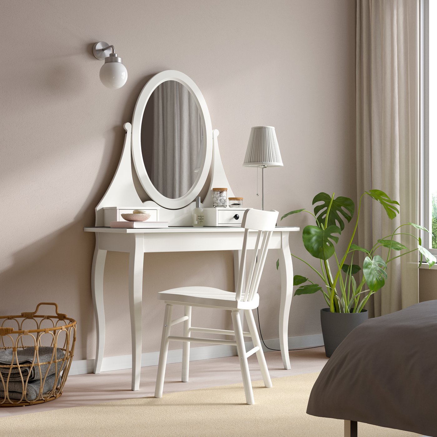 A white HEMNES dressing table with mirror