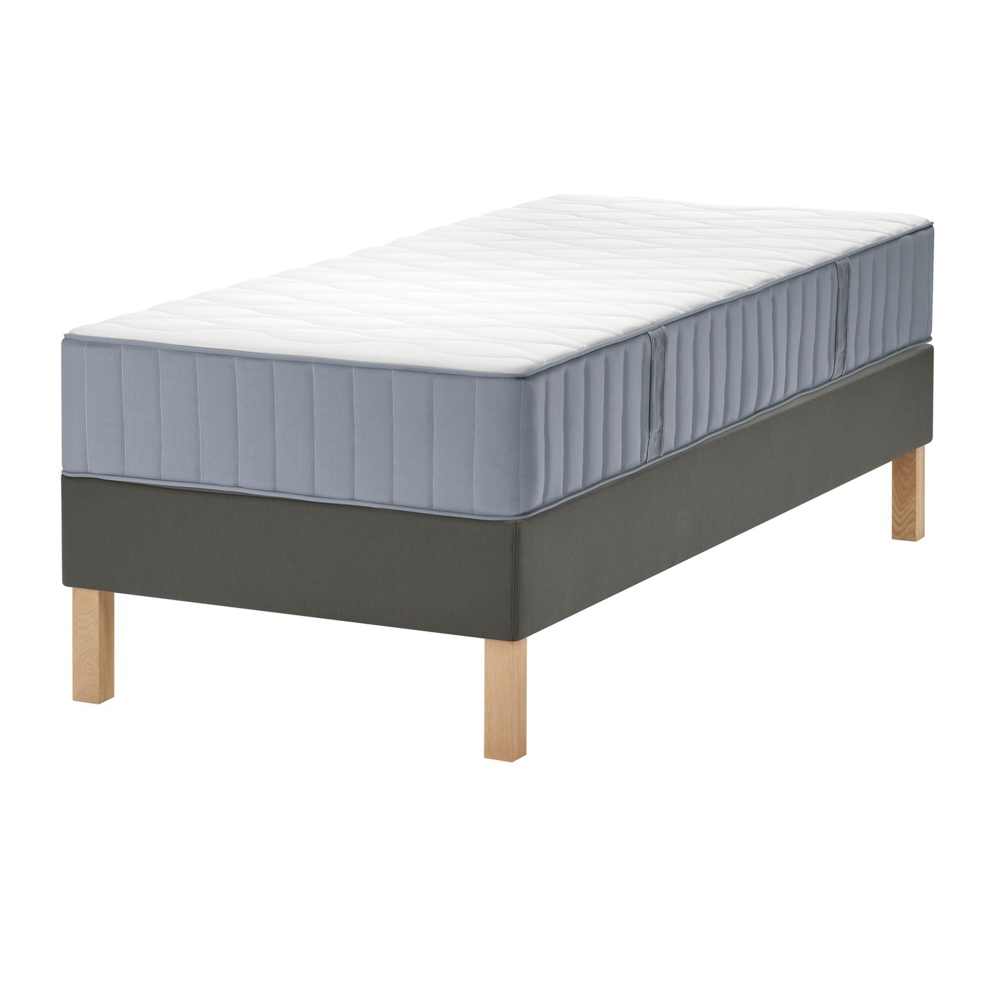 IKEA LYNGÖR kontinentalsäng, vågstranda medium fast/ljusblå mörkgrå, 90x200 cm