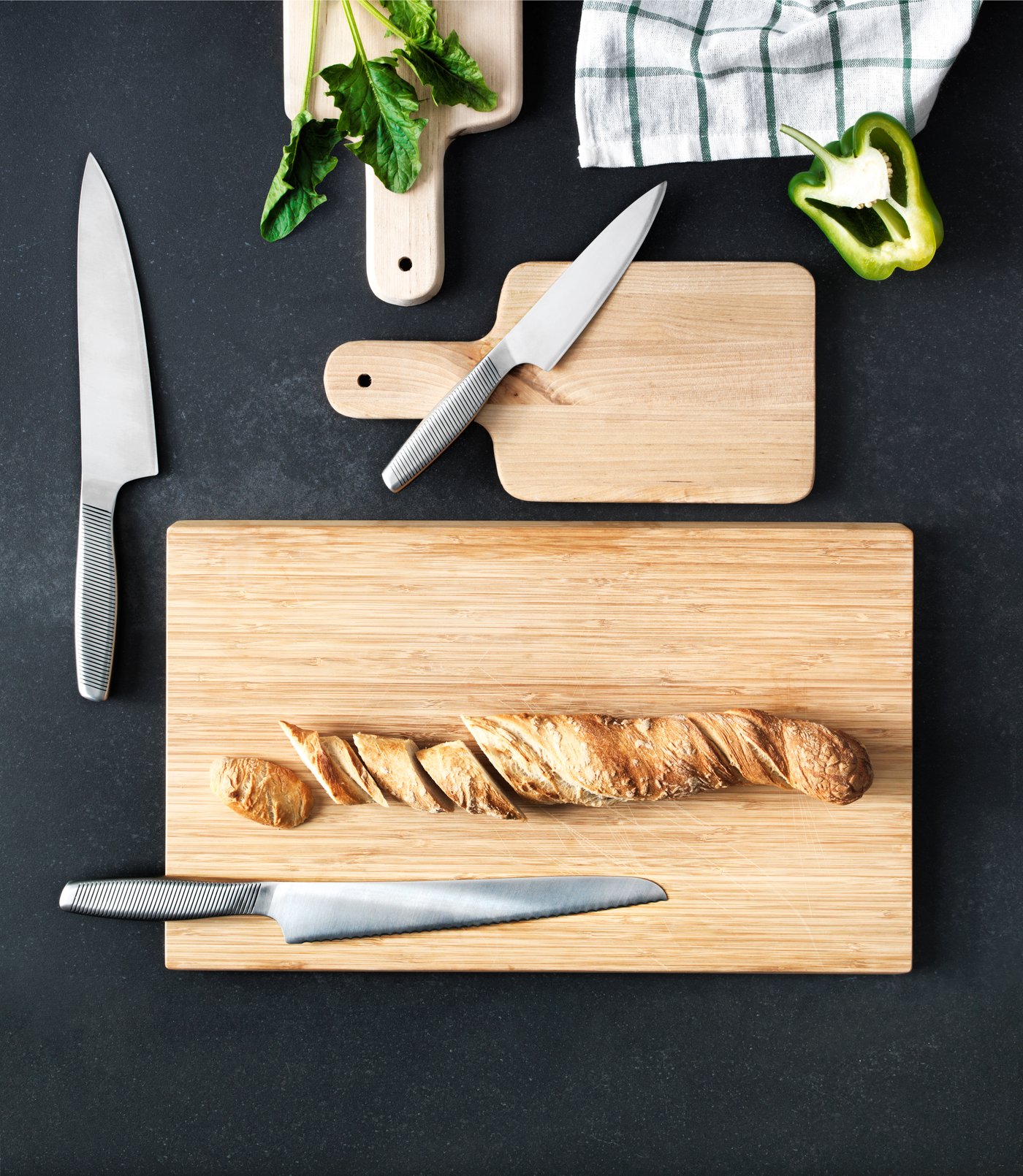 A stainless steel IKEA 365+ cook's knife in the kitchen