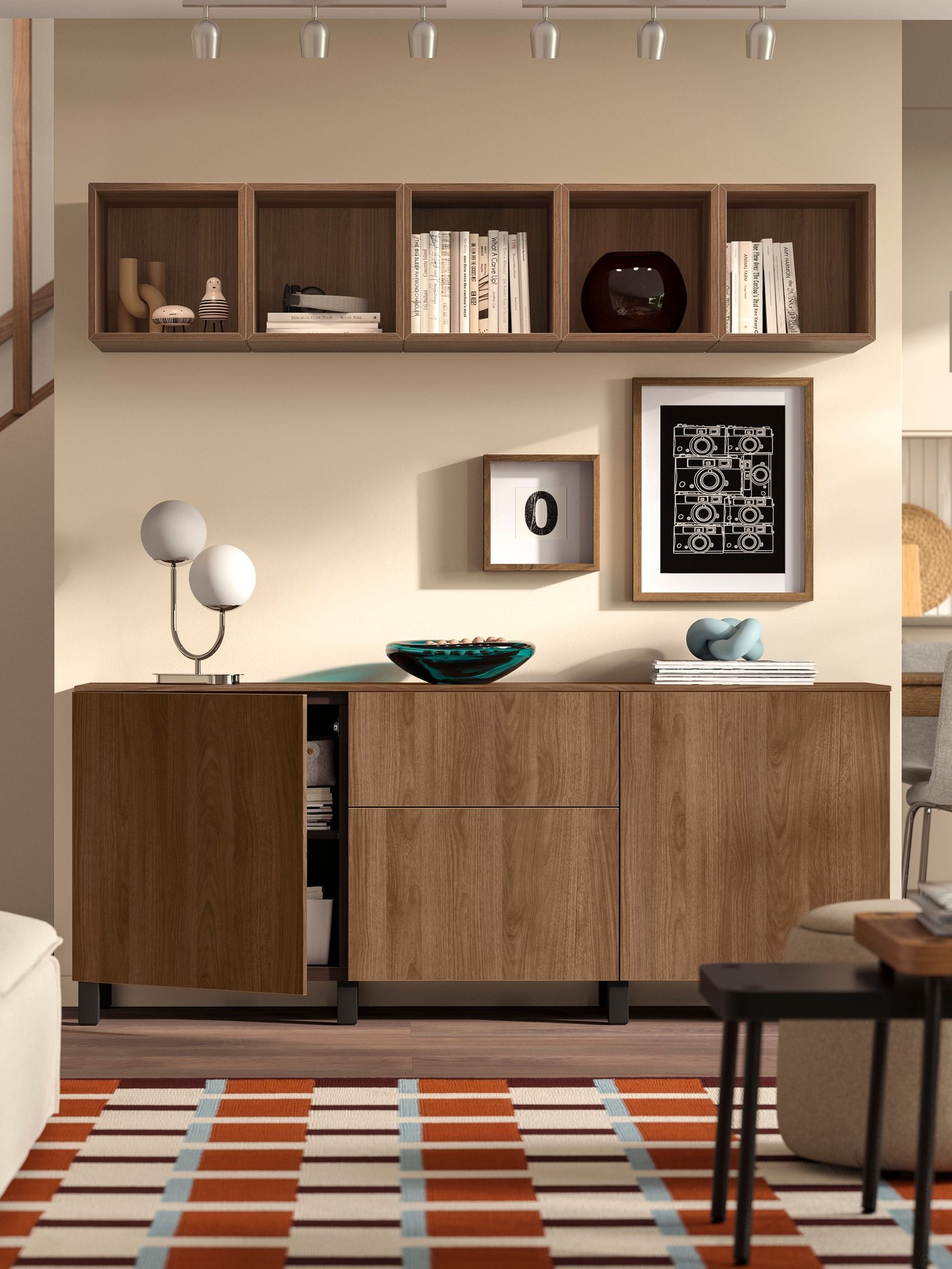 A black-brown/Lappviken/Stubbarp walnut effect BESTÅ storage combination with drawers.