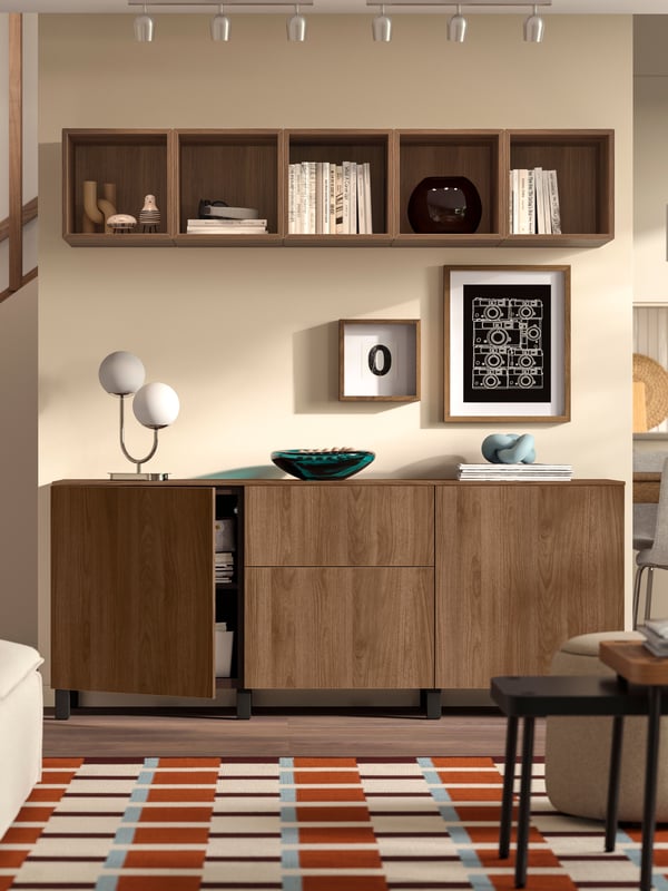 A black-brown/Lappviken/Stubbarp walnut effect BESTÅ storage combination with drawers