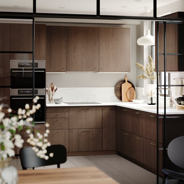 Top view of a kitchen with an L-shape layout