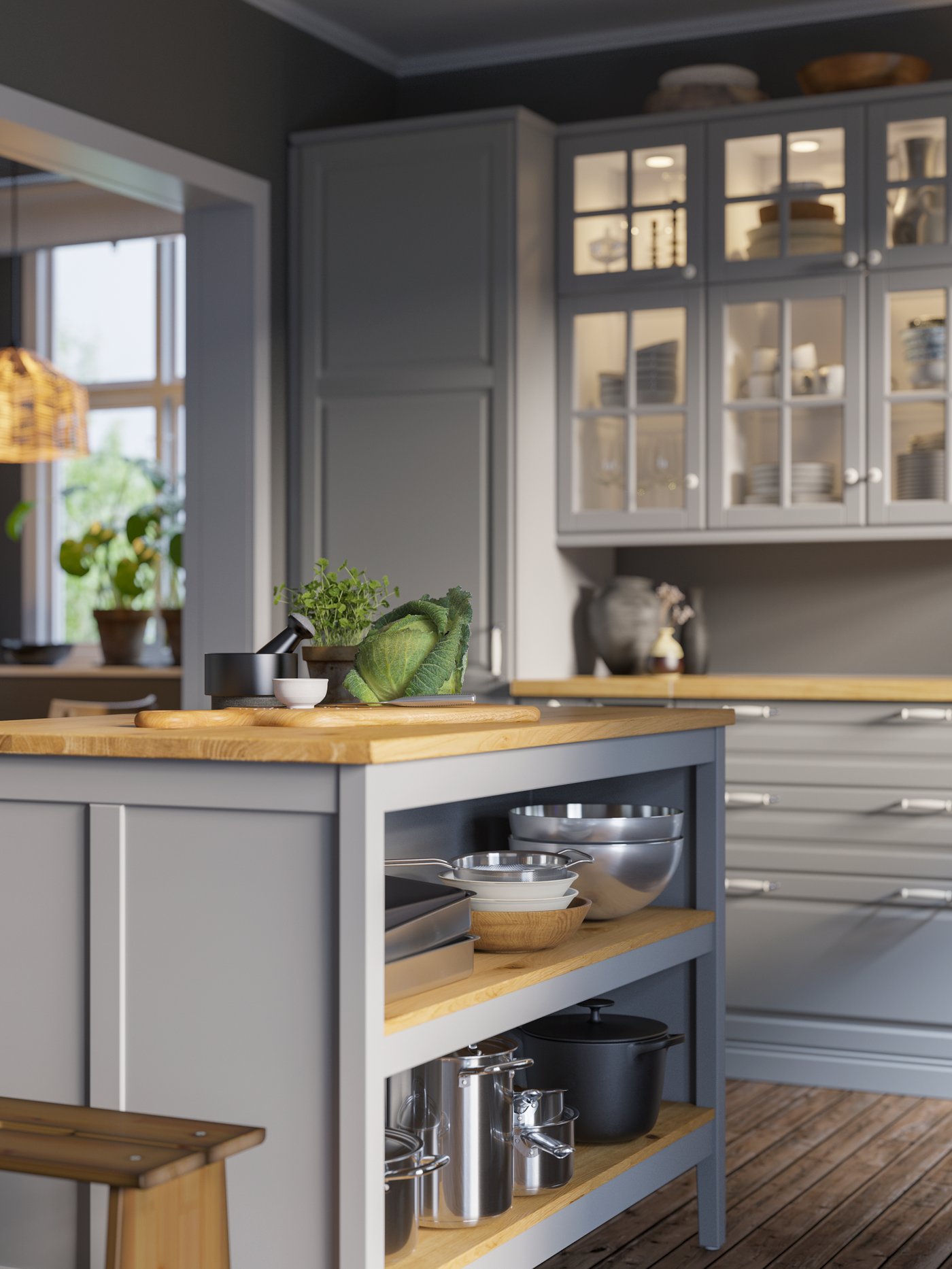 Eine graue Kücheninsel aus unserer TORNVIKEN Serie.