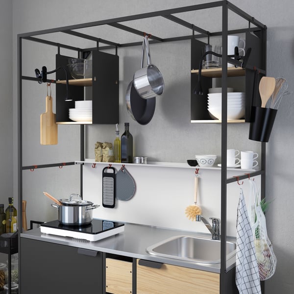 A black/ash ÄSPINGE kitchenette