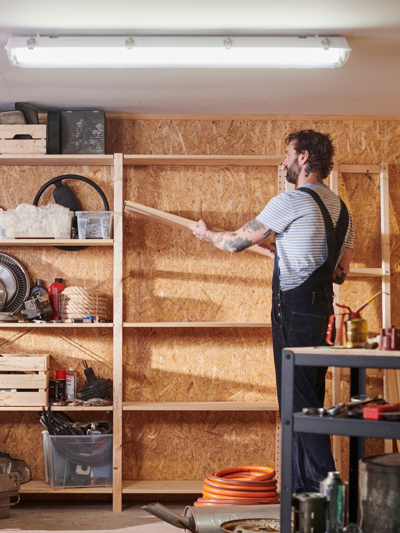 A pine IVAR shelving unit