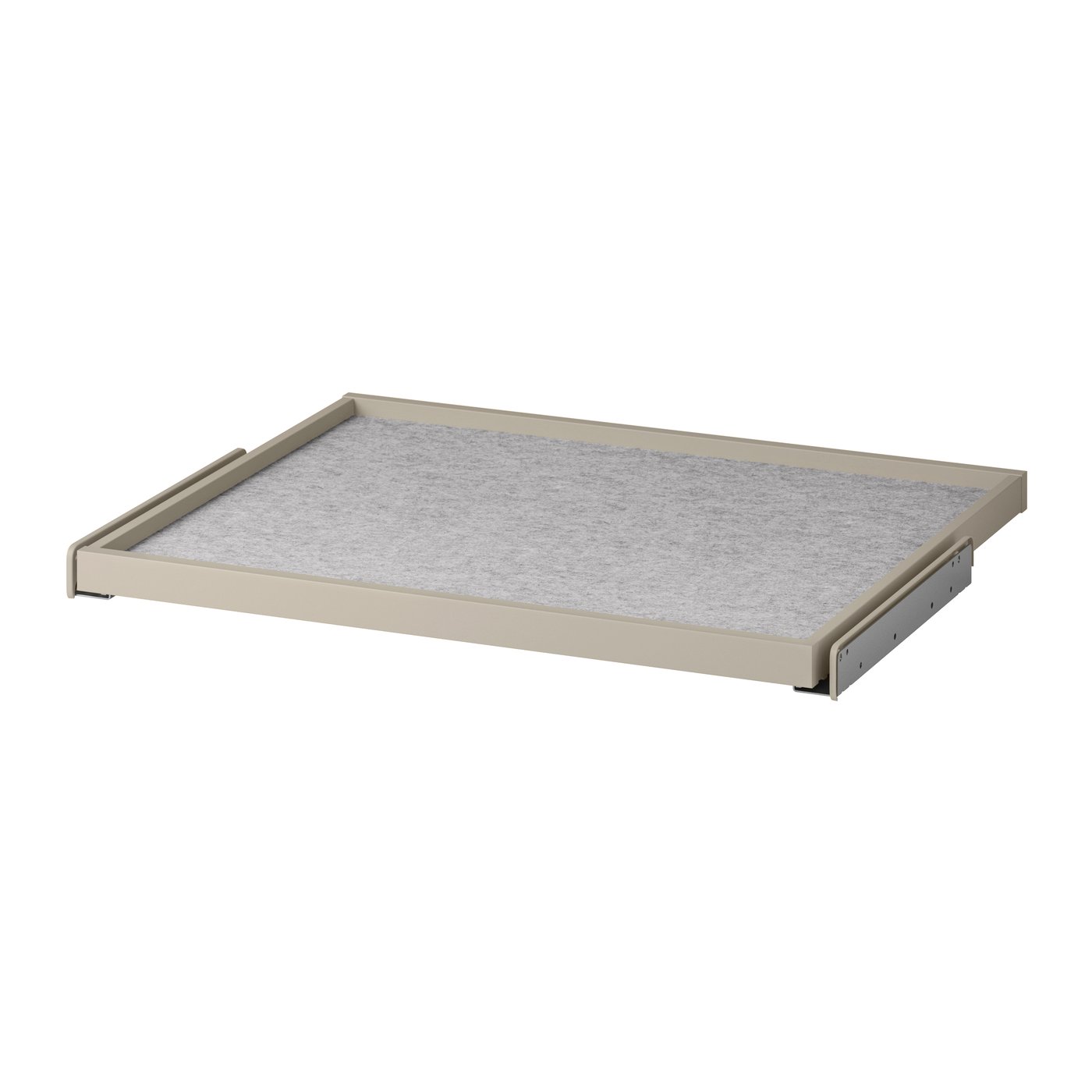 IKEA KOMPLEMENT utdragbart hyllplan med lådmatta, gråbeige/ljusgrå, 75x58 cm