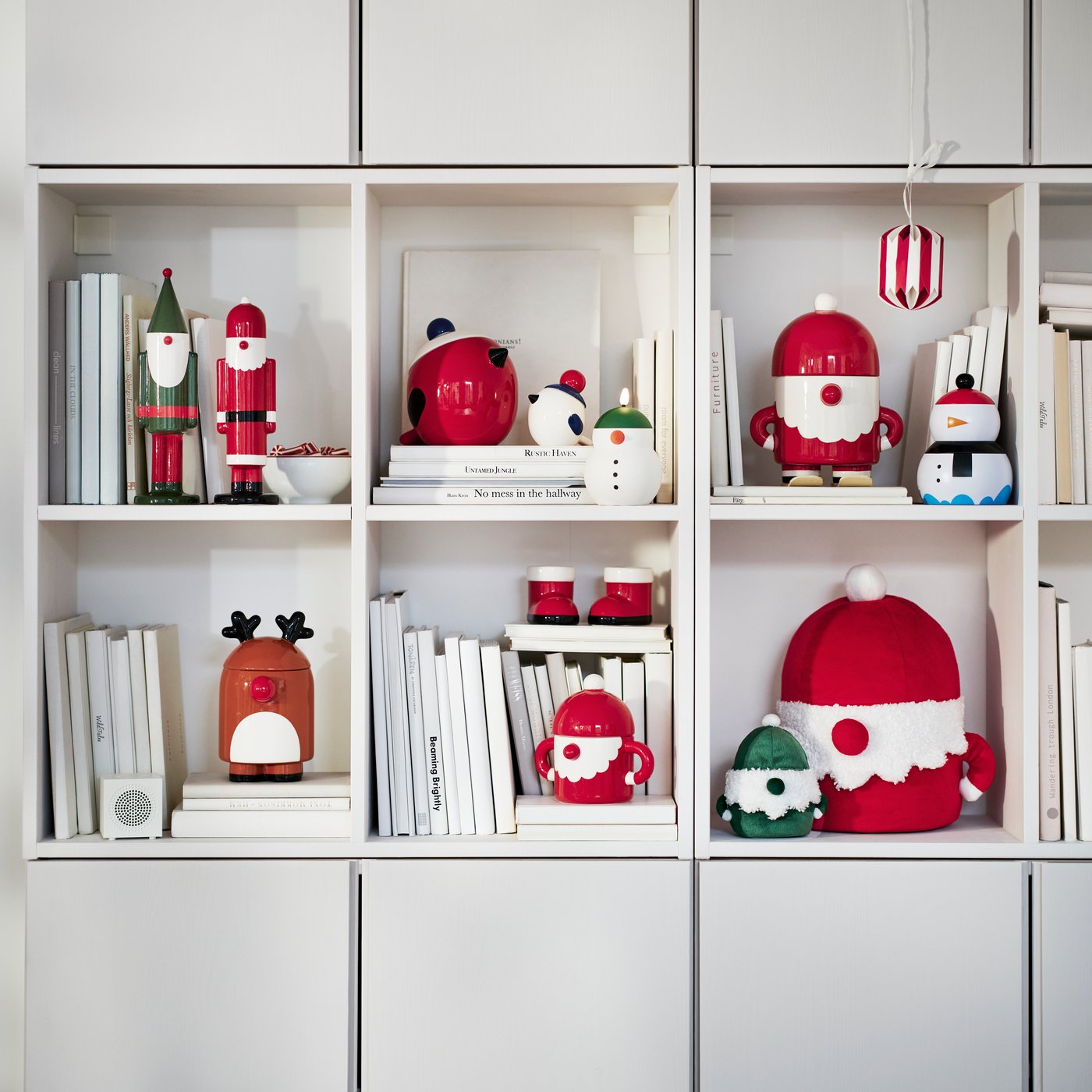 An IVAR shelving unit displaying VINTERFINT collectable ceramic decorations by designer Marta Krupińska.