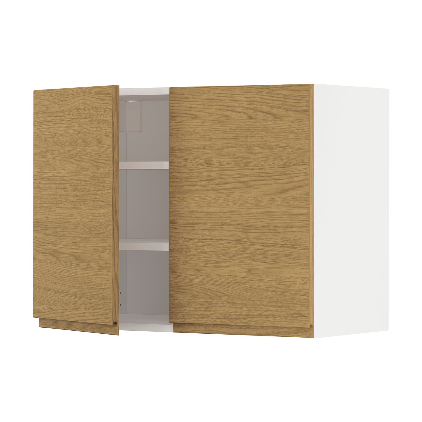 IKEA METOD väggskåp med hyllplan/2 dörrar, vit/voxtorp ekmönstrad, 80x60 cm