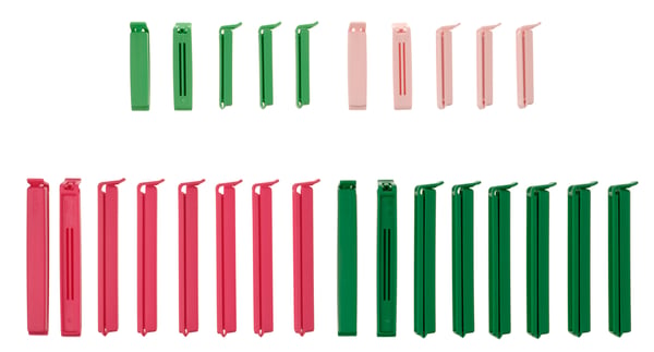 A mixed colours BEVARA sealing clip in the NA