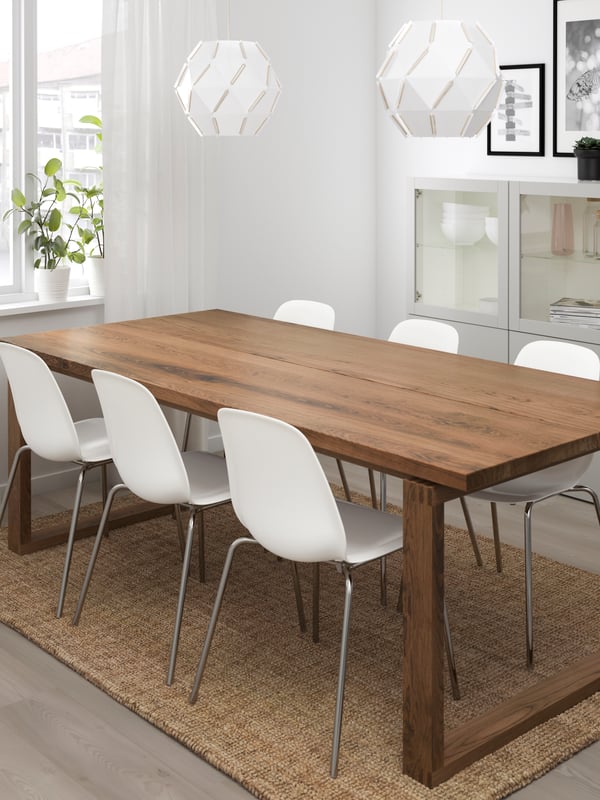 A brown/white LEIFARNE table and 6 chairs