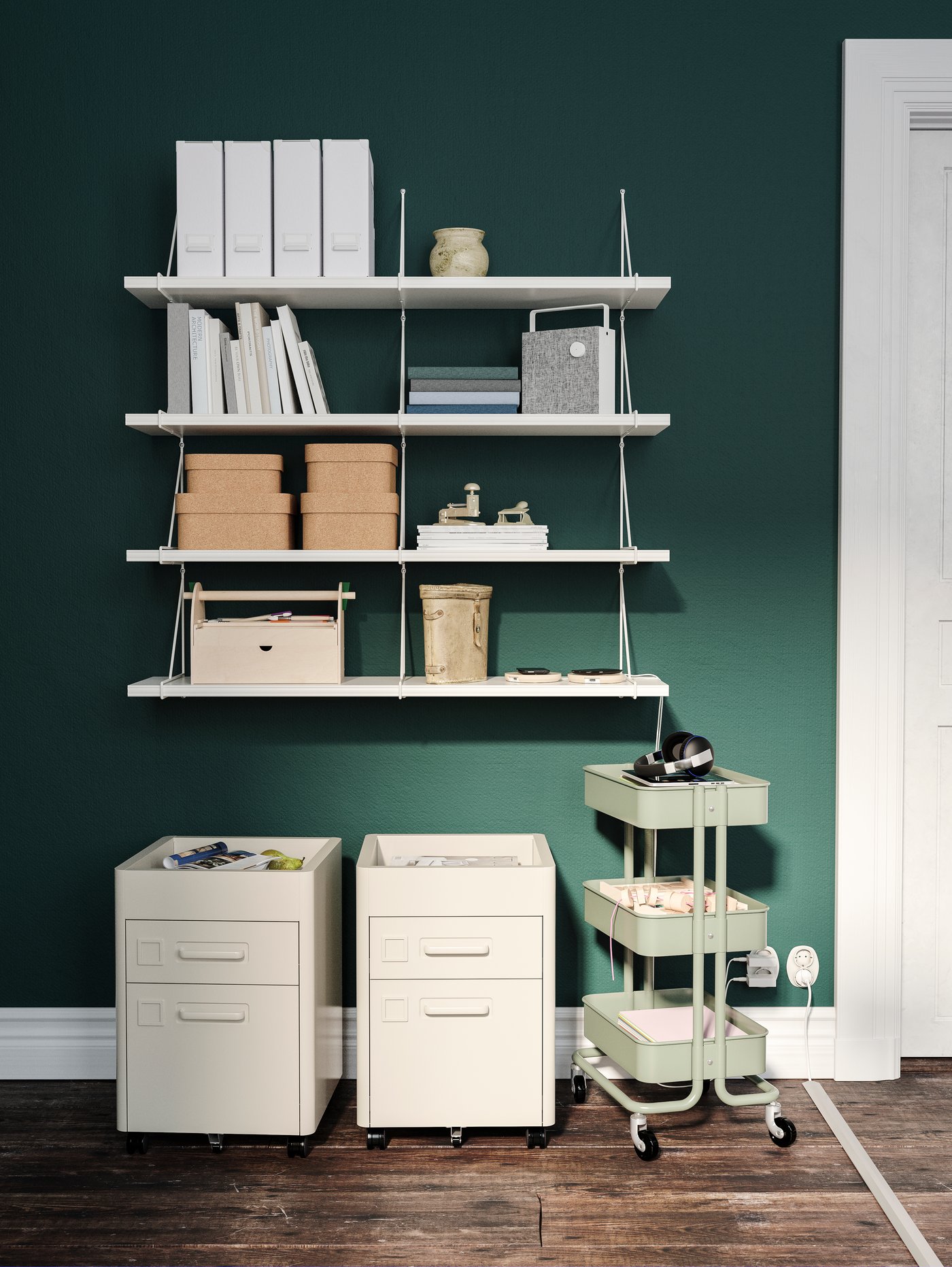 A wood LUSTIGT arts and crafts storage in the home office