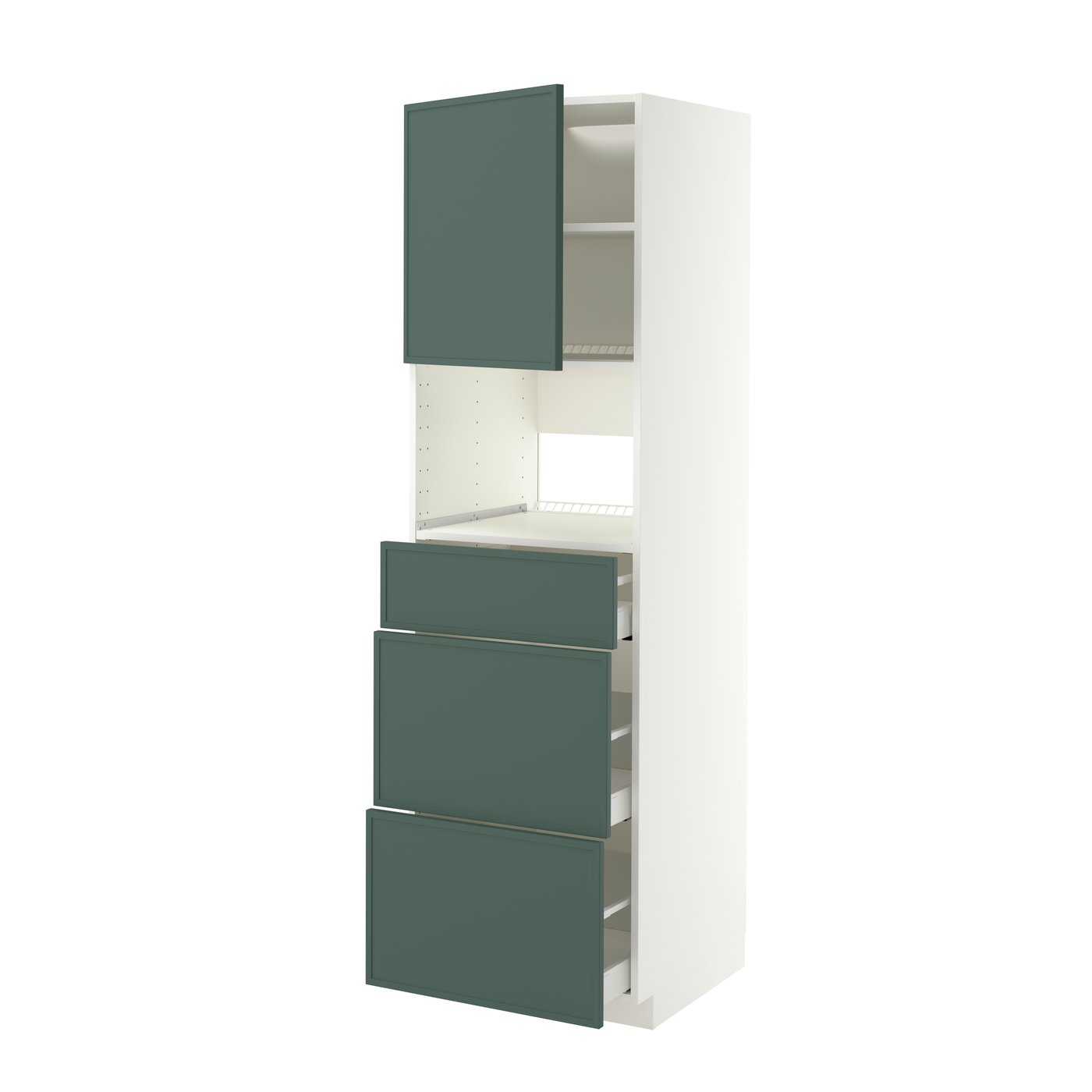 IKEA METOD / MAXIMERA högskåp för inbyggda vitvaror, vit/aspudden mörk grågrön, 60x60x200 cm