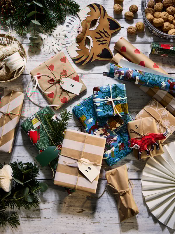 Gifts wrapped in christmas paper