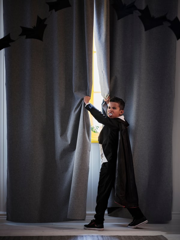 A grey/with heading tape ROSENMANDEL block-out curtains, 1 pair