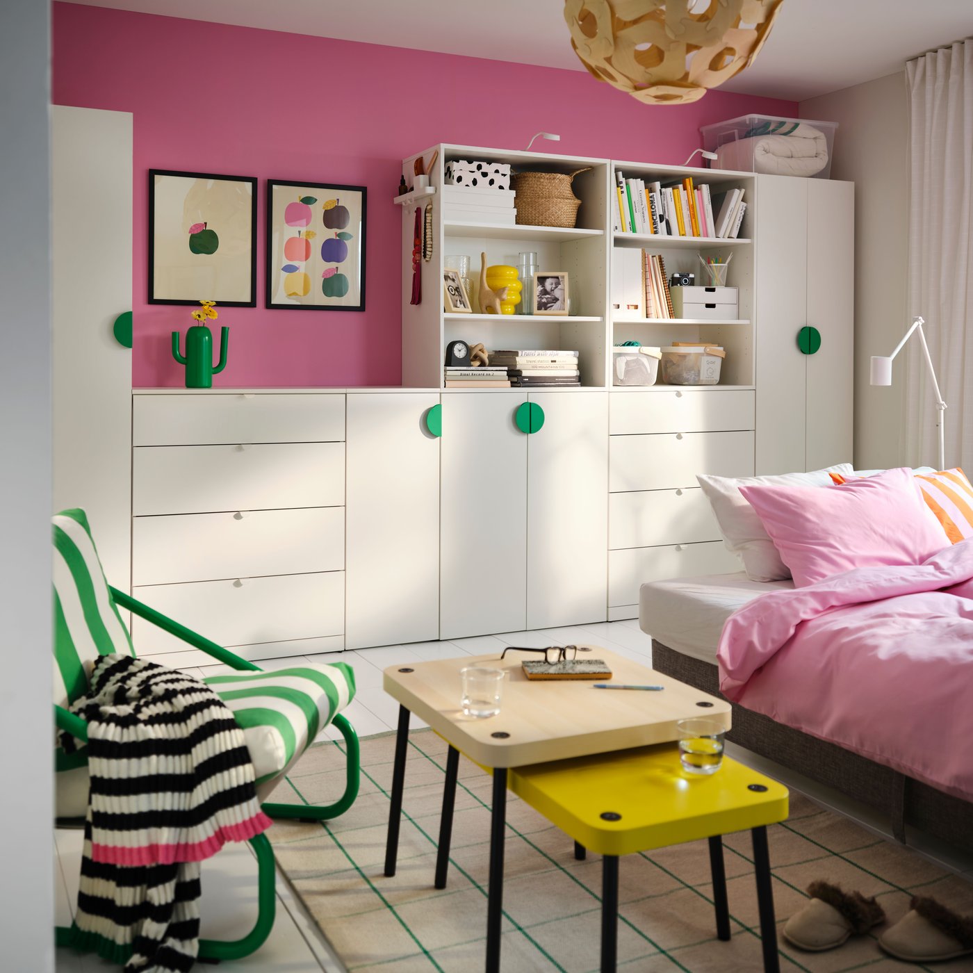 A white LASTARE wardrobe combination in the living room