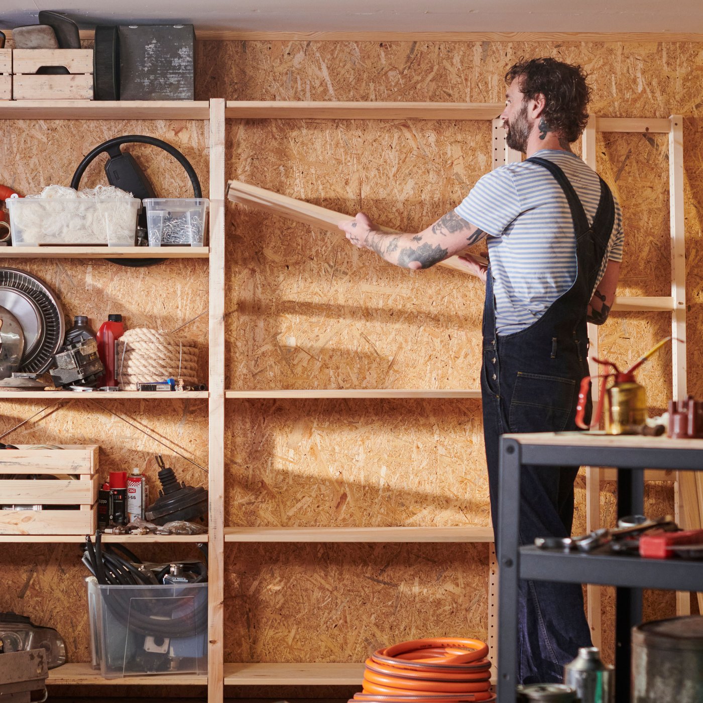 A pine IVAR shelving unit