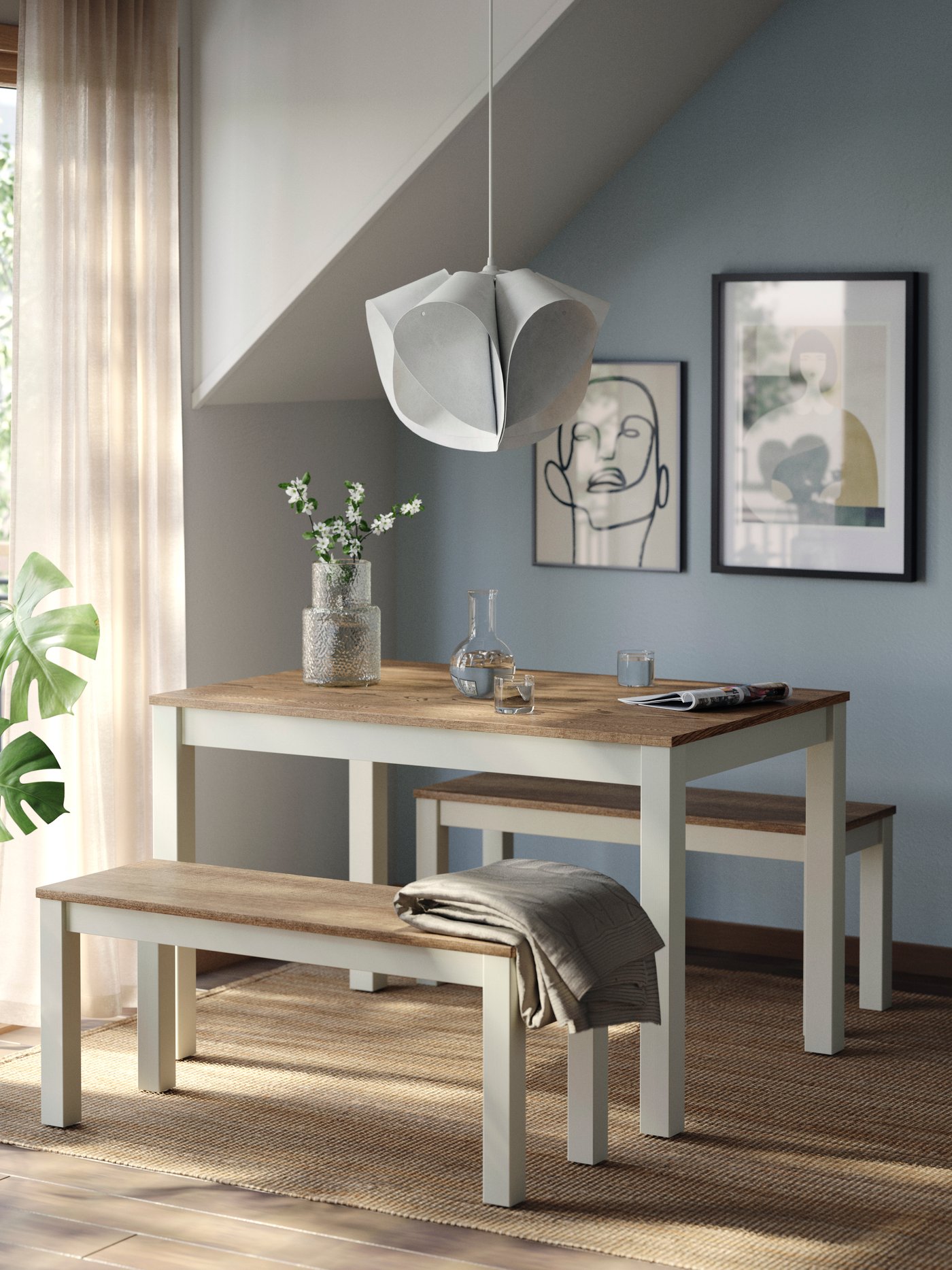 A beige/brown ÅLHULT bench