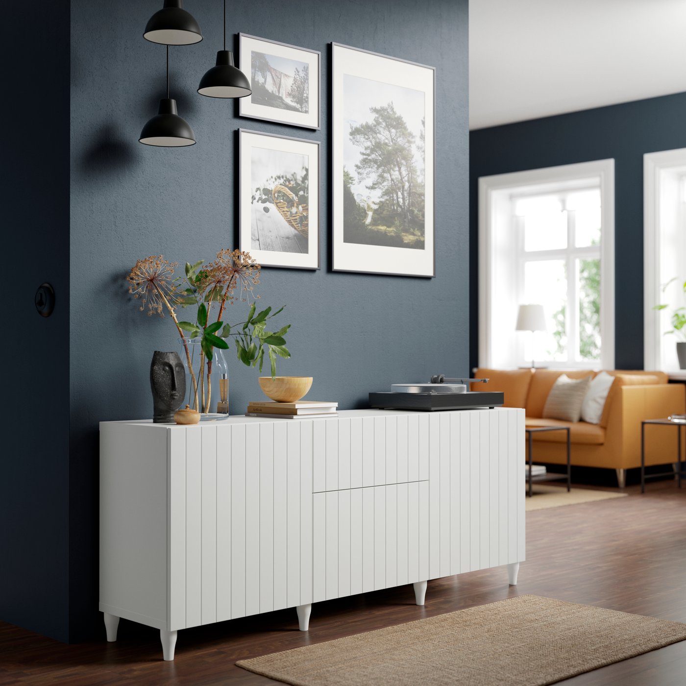 A white/Sutterviken/Kabbarp white BESTÅ storage combination with drawers