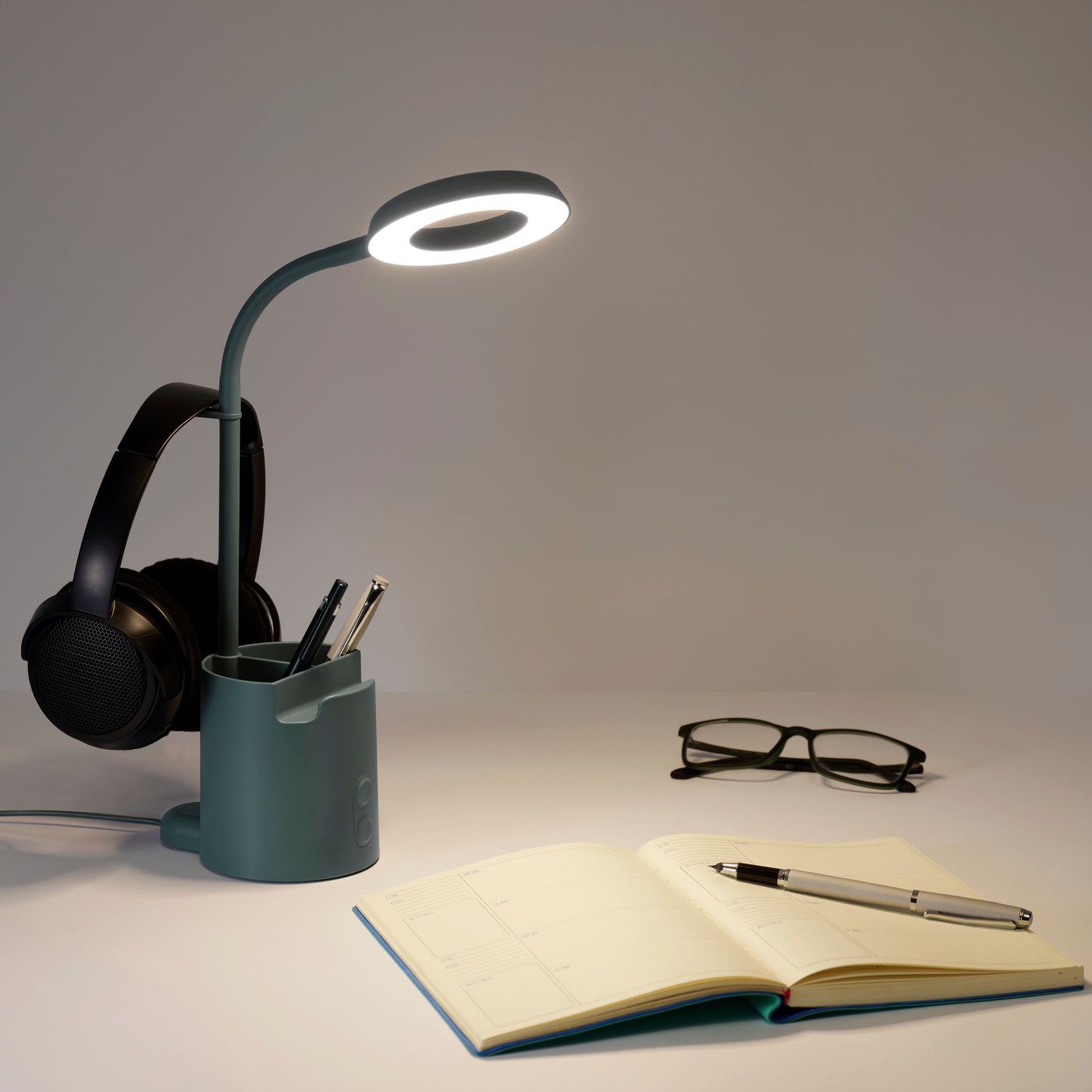 A with storage dimmable/turquoise BRUNBÅGE LED work lamp