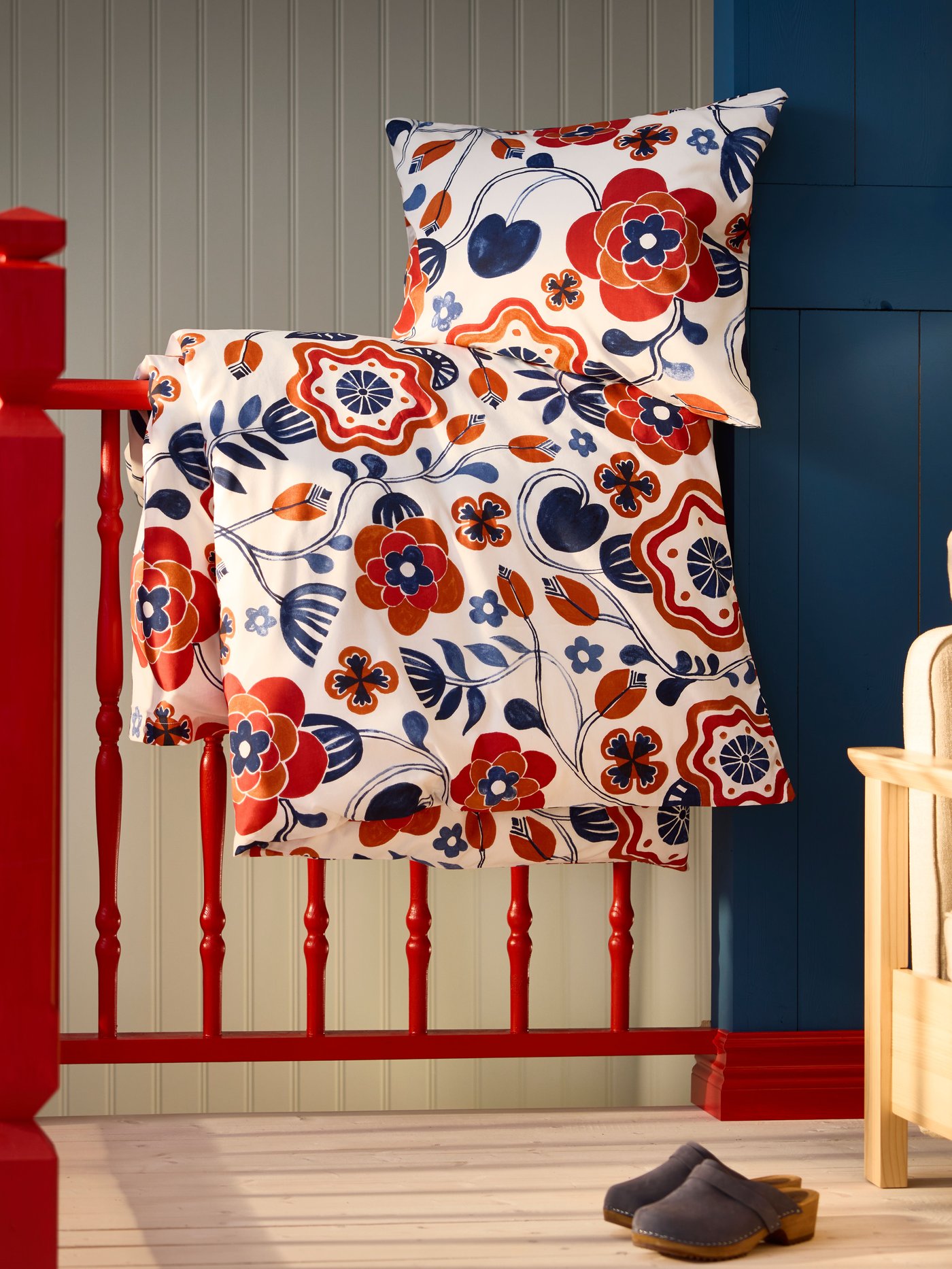 A white multicolour/floral pattern KANONVISKA duvet cover and 2 pillowcases