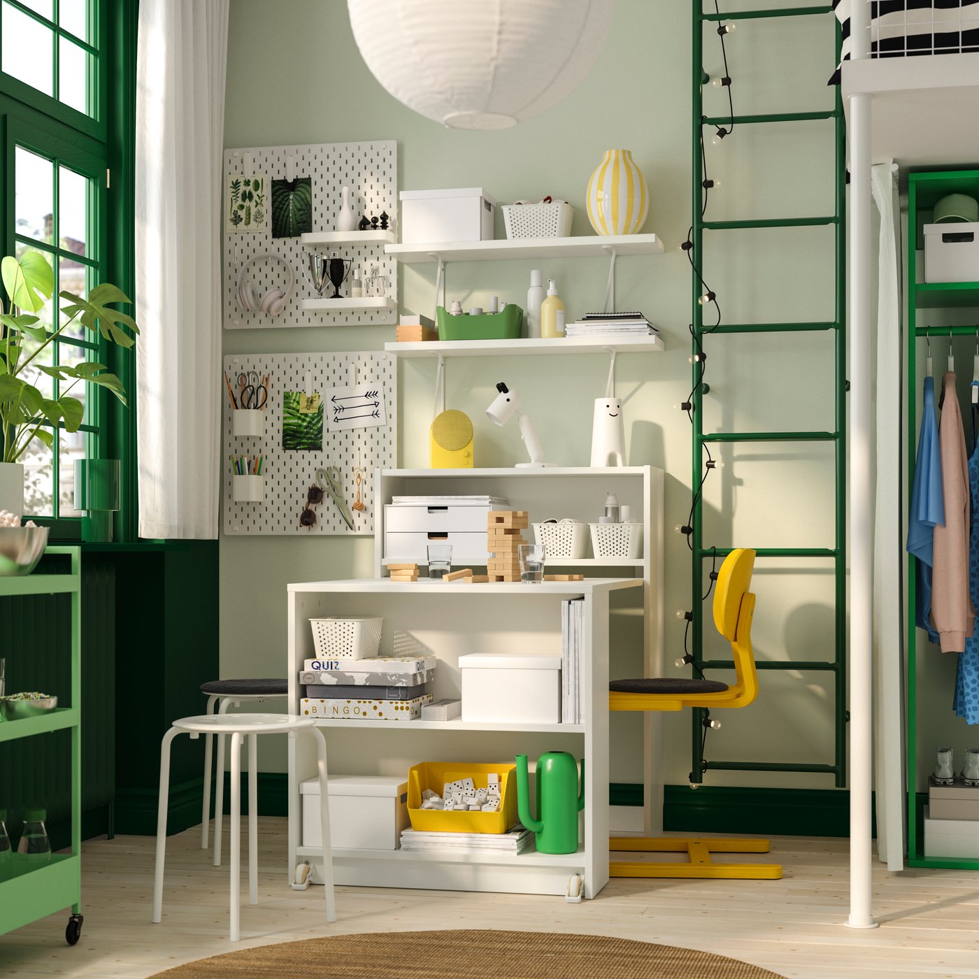A white BILLY bookcase comb w foldable table
