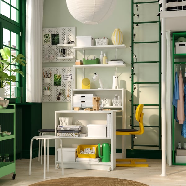 A white BILLY bookcase comb w foldable table