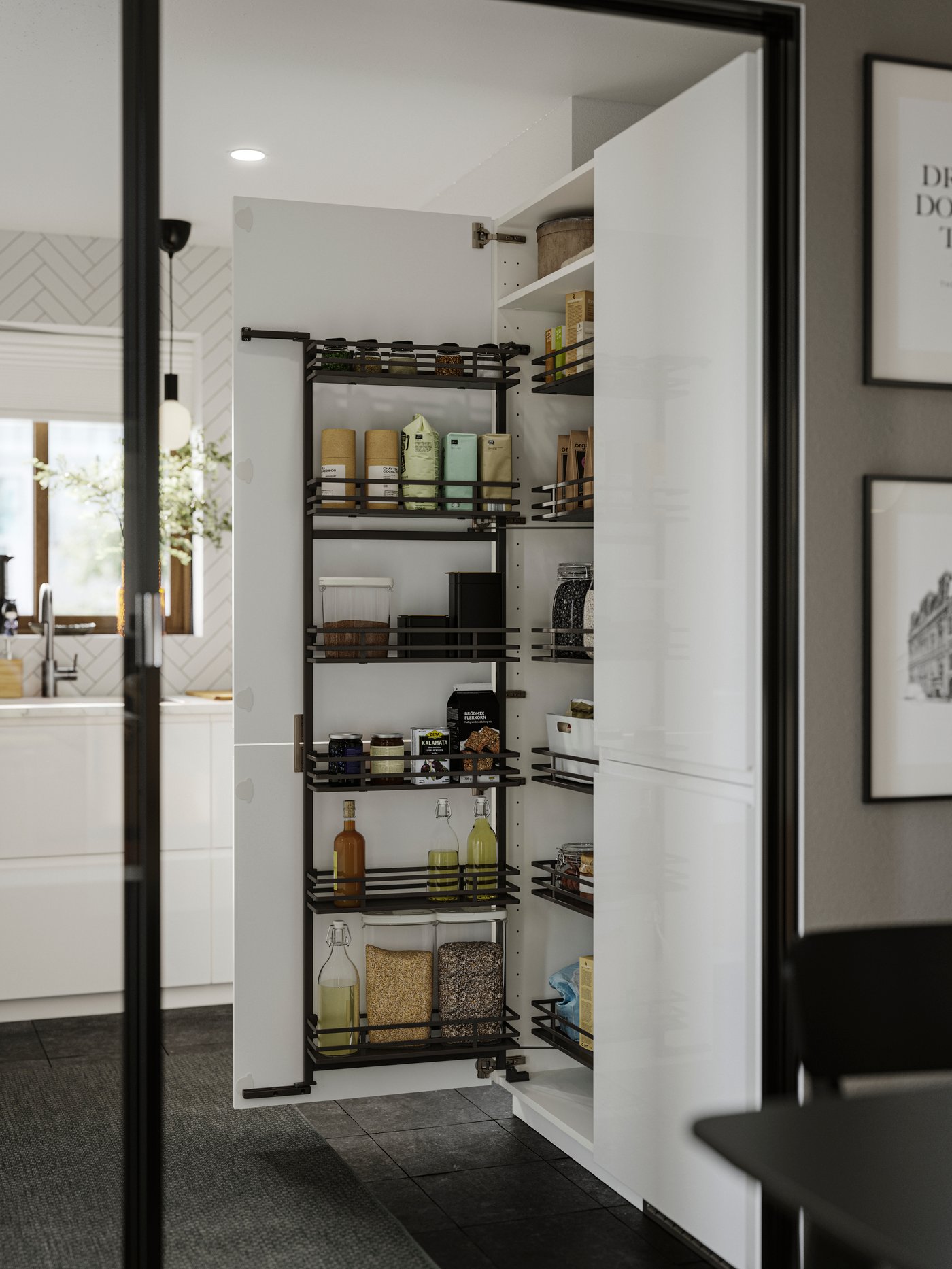A clear glass KORKEN jar with lid in the kitchen