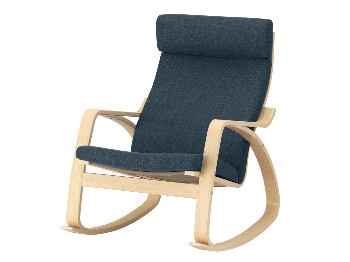 IKEA POÄNG gungstol, björkfaner/hillared mörkblå