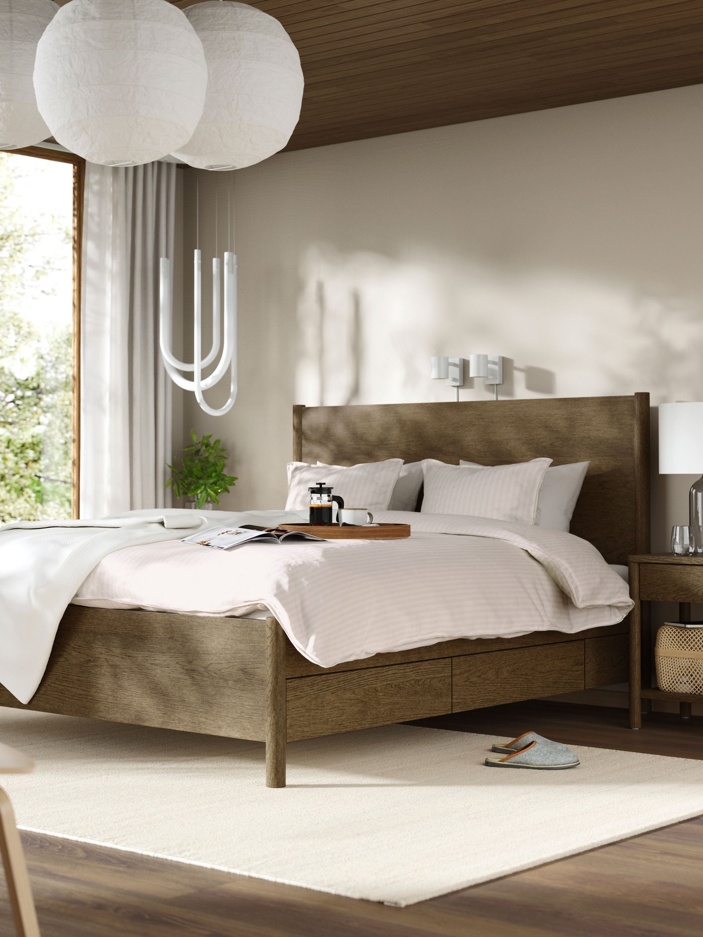 A white frosted glass VARMBLIXT LED pendant lamp