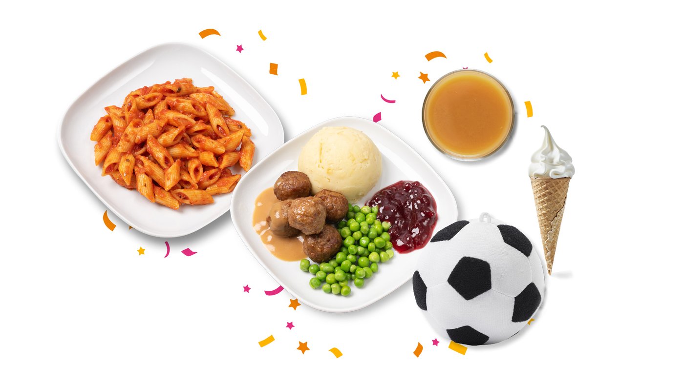 Un piatto di polpette VegeTali e Quali o di carne, un succo, un gelato
e un piccolo peluche.